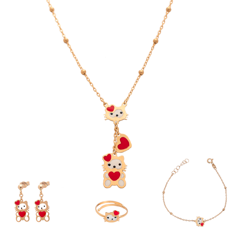 18K Gold Kids Set with Playful Cats Design