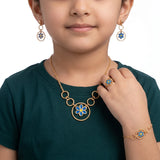 18K Gold Kid's  Jewelry Set with Blue Rose Design