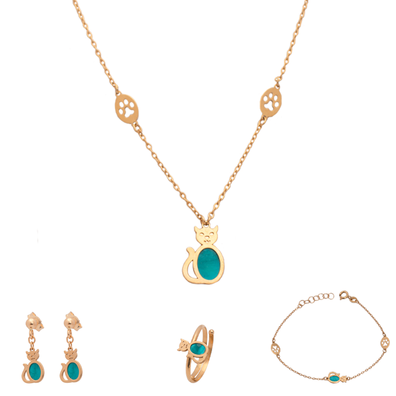18K Gold Kids Bastet Cat Design Set