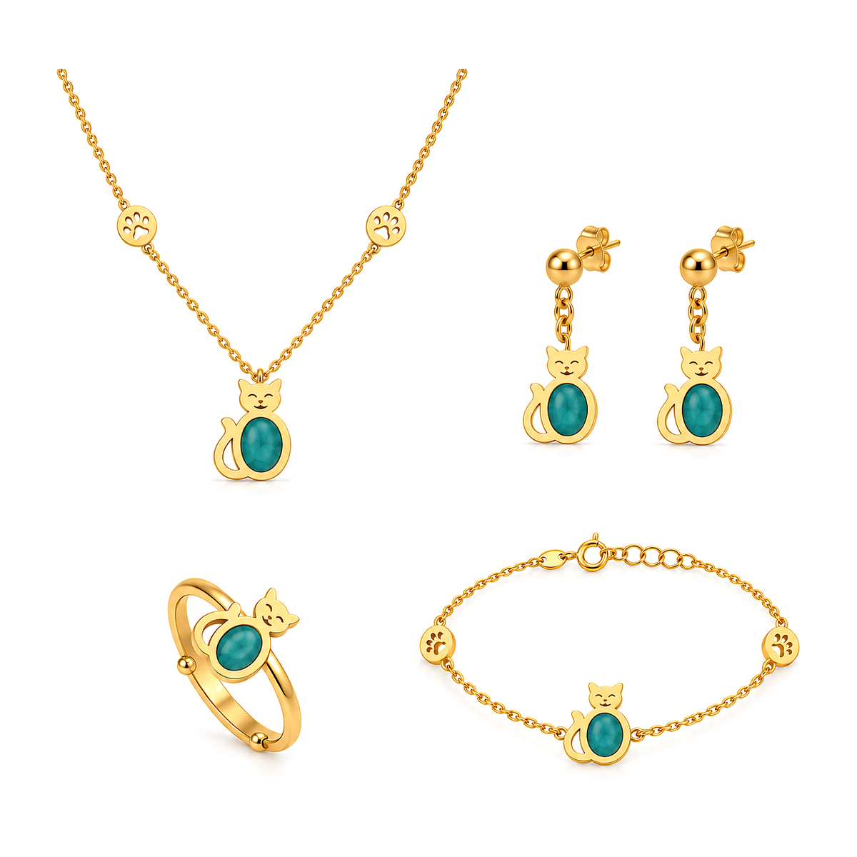 18K Gold Kids Set with Cats Design