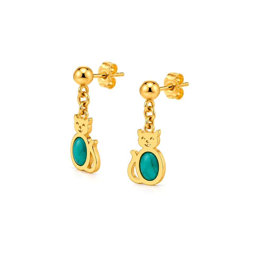 18K Gold Kids Set with Cats Design