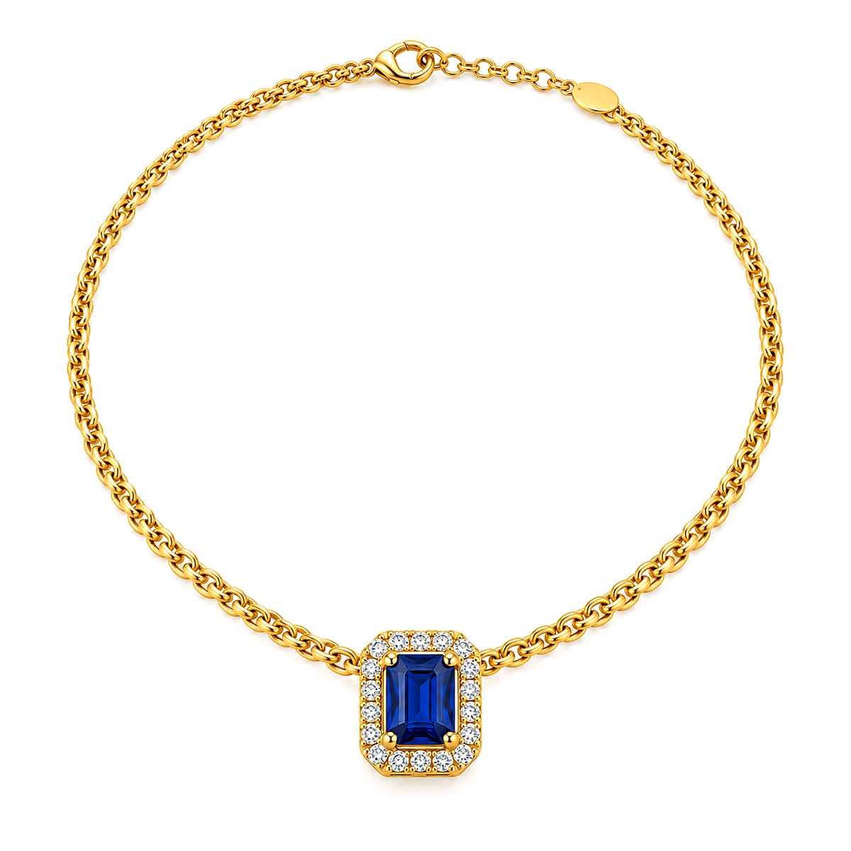 18K Gold Set with Blue Stone and Link Chain Design