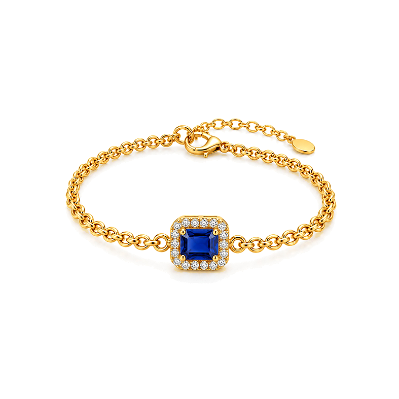 18K Gold Set with Blue Stone and Link Chain Design