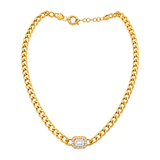 18K Gold Set, Wide Earrings with A Square Stone