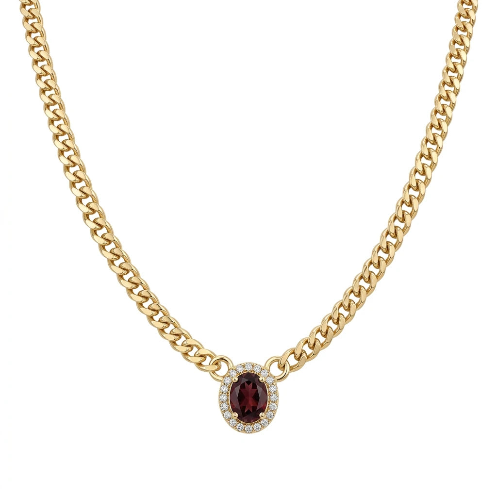 18K Gold Necklace with Fiery Red Gemstone