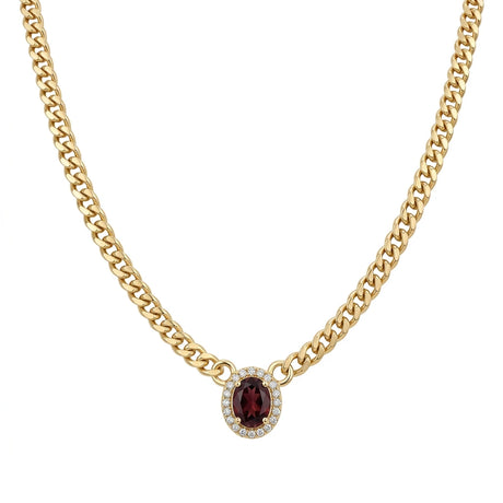18K Gold Necklace with Fiery Red Gemstone