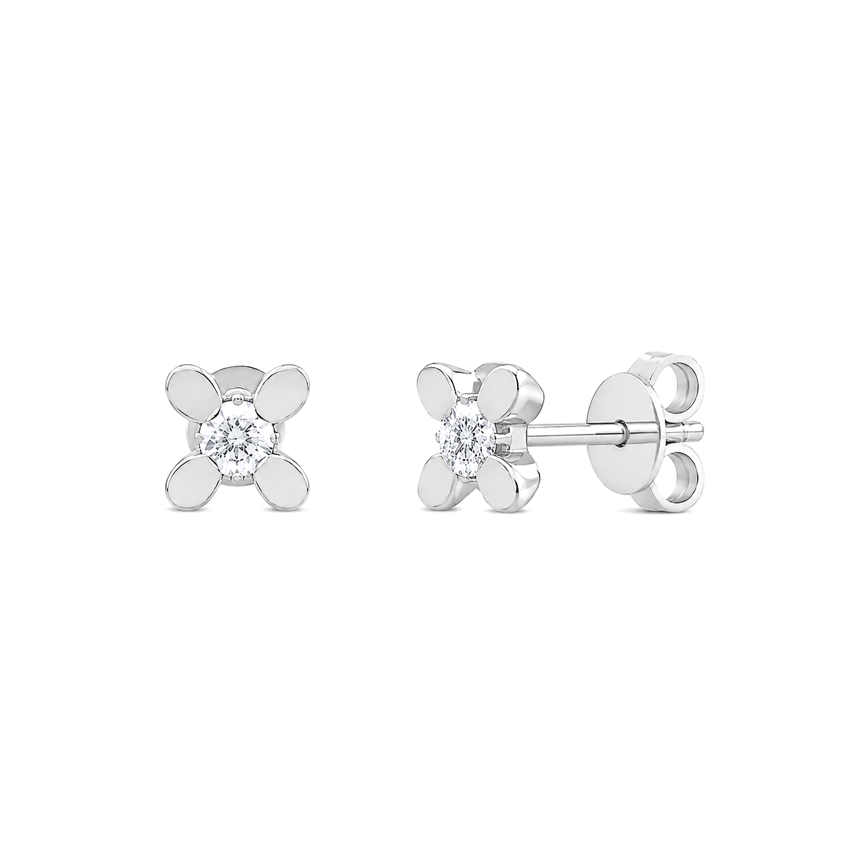 18K White Gold Earrings with Black Flower