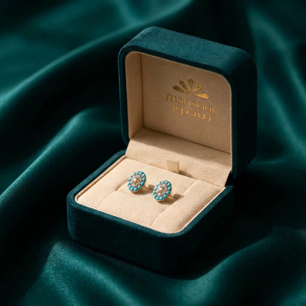 18K Gold Earrings with Distinctive Turquoise Gemstones