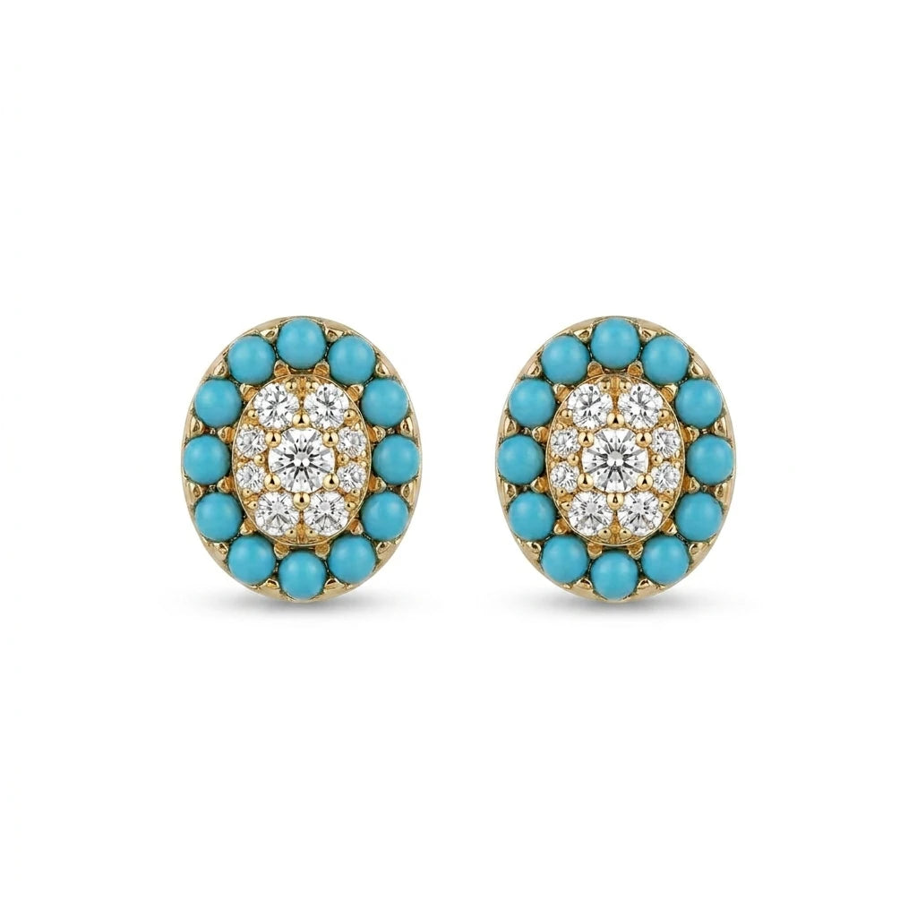 18K Gold Earrings with Distinctive Turquoise Gemstones