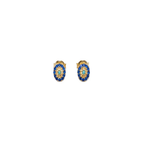 18K Gold Sky Color Earrings with Colorful Circular Design