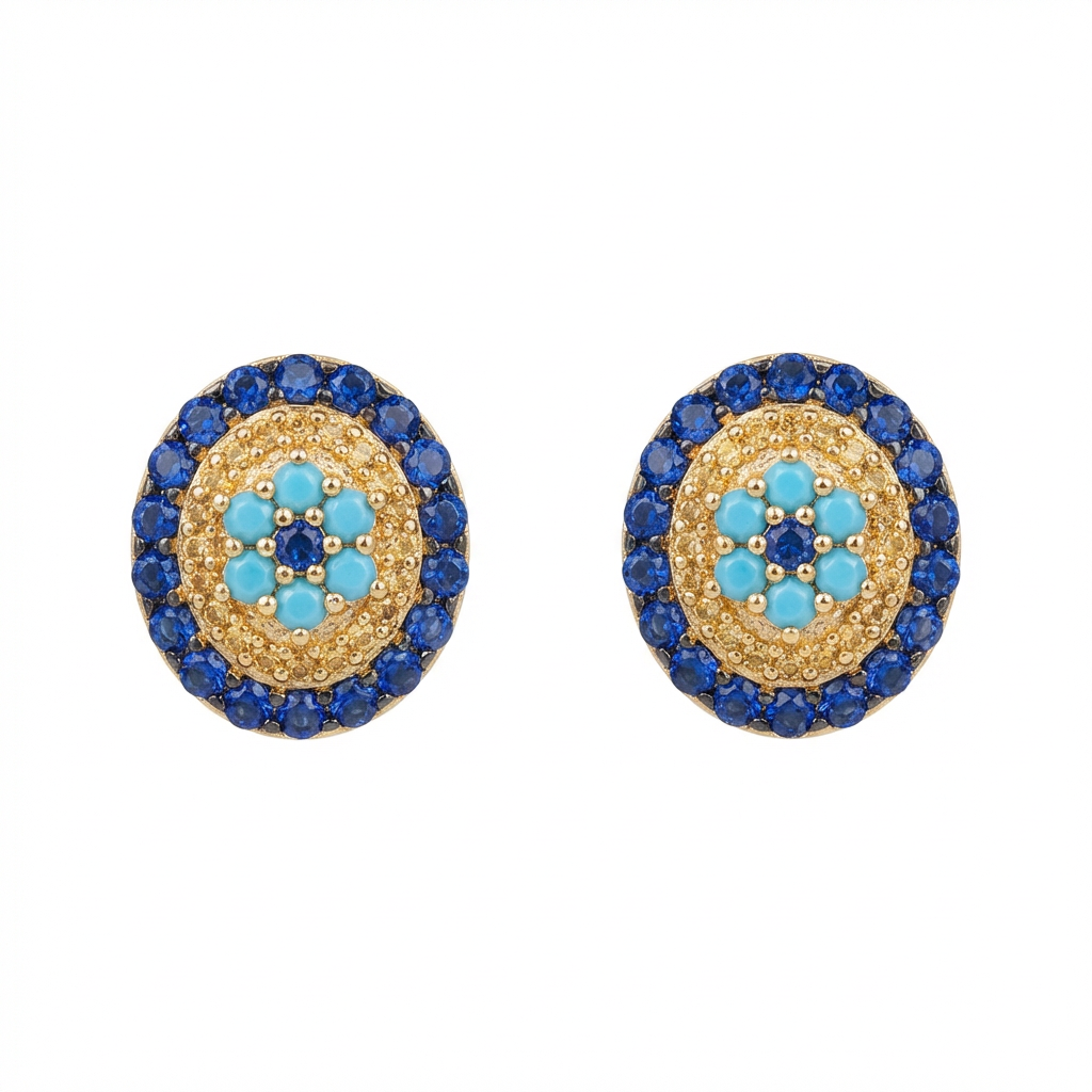 18K Gold Earrings with Embellished Design