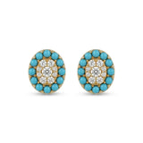 18K Gold Earrings with Circular Turquoise Gemstones