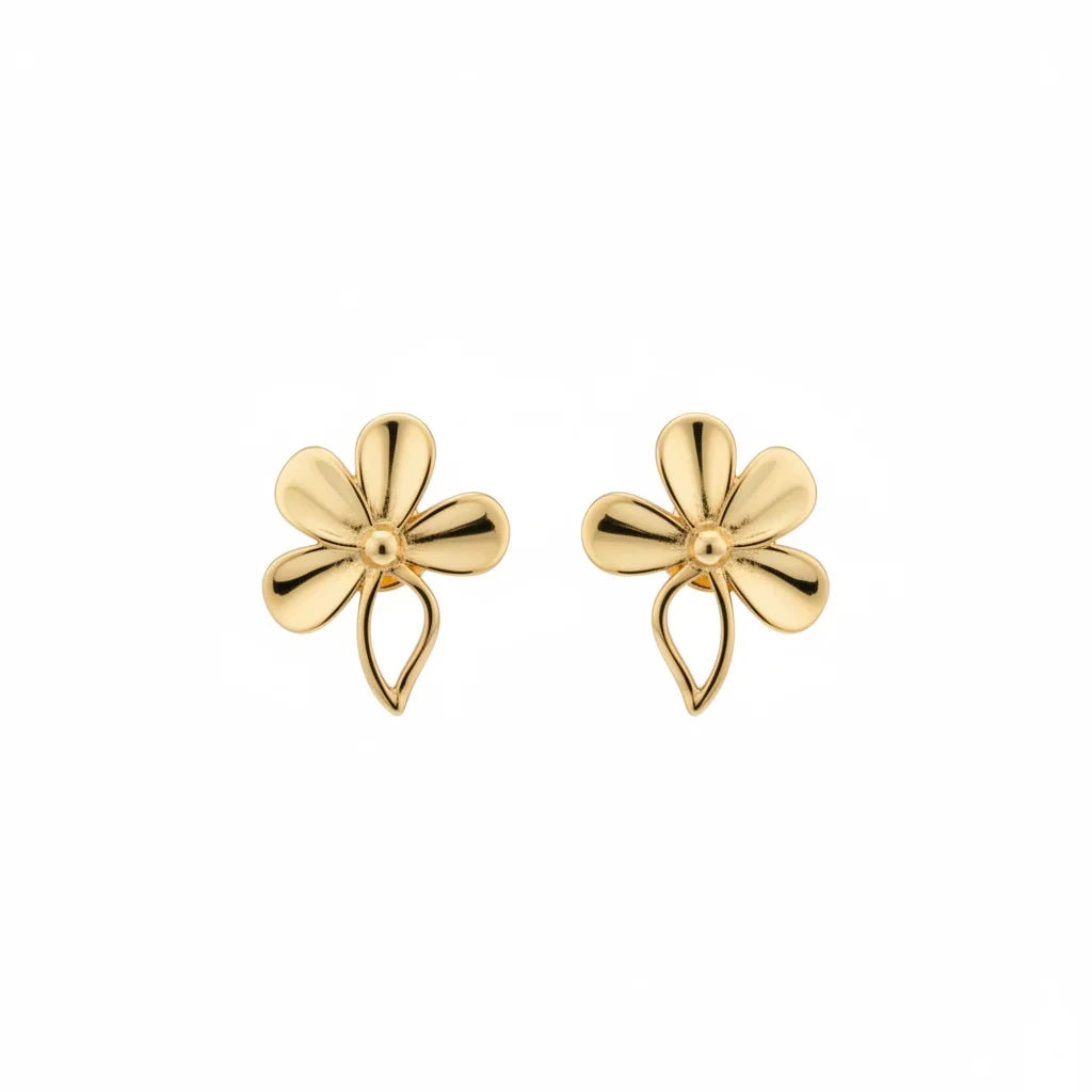 18K Gold Earrings with Dancing Rose Design