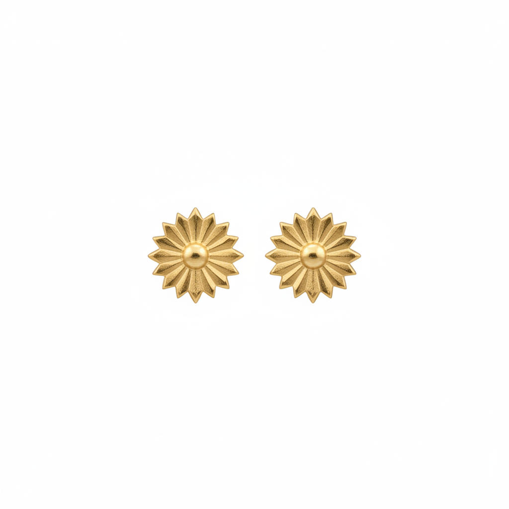 18K Gold Earrings with Ornate Flower Design