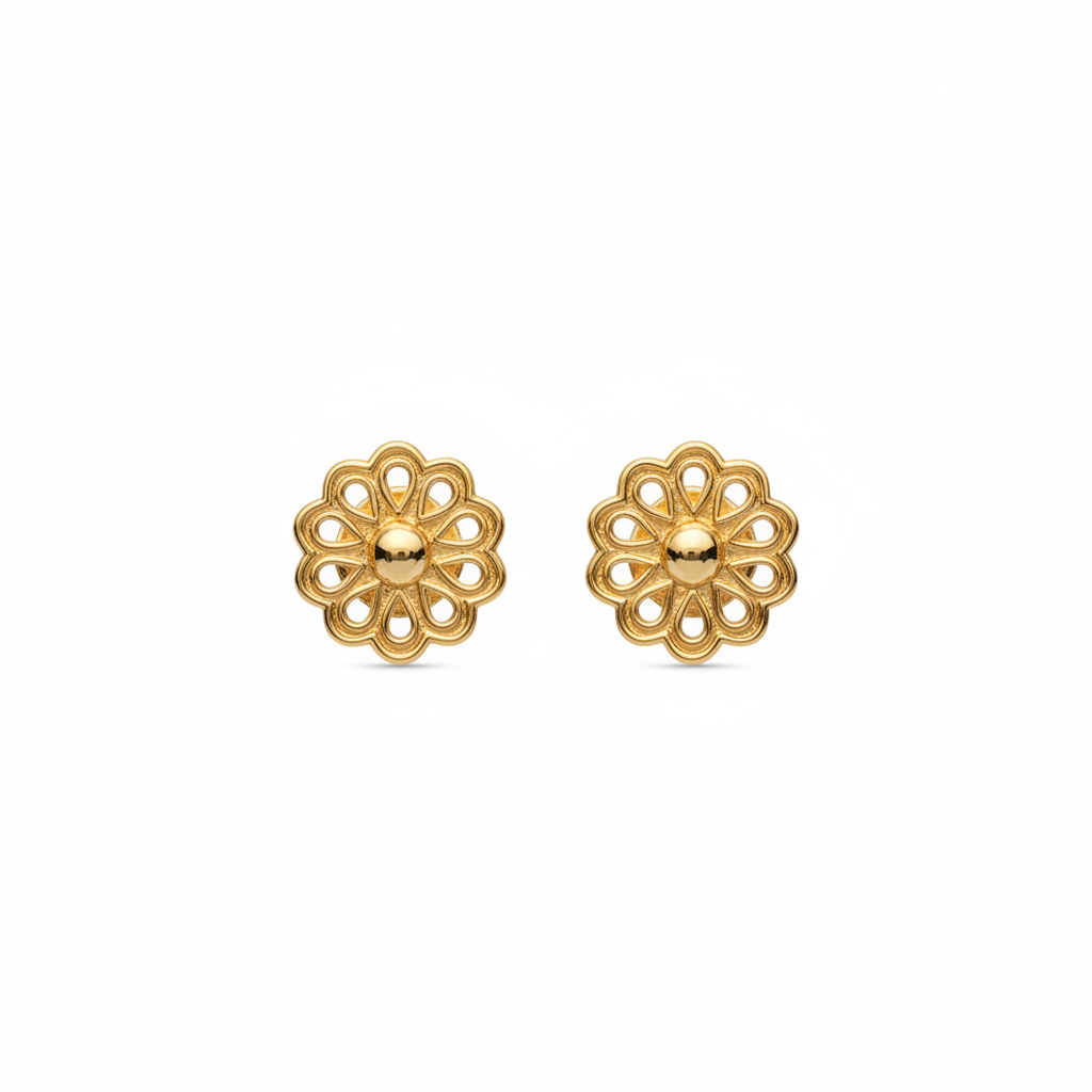 18K Gold Earrings with Ornate Rose Design