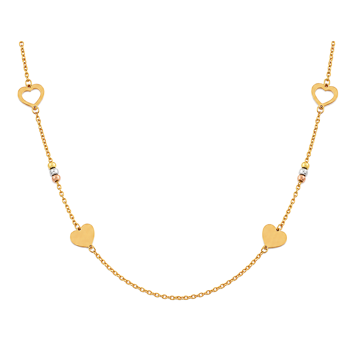 18K Gold Shawl Necklace Small Hearts Design