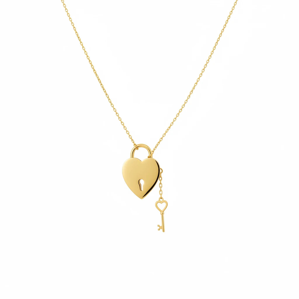 18K Gold Heart and Key Necklace