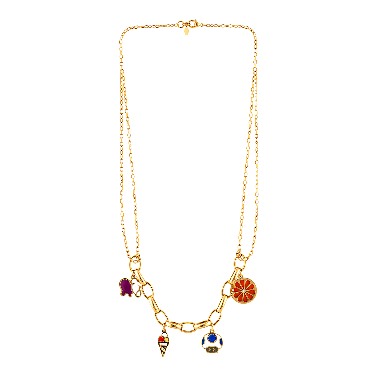18K Gold Necklace with Colorful Dangling Shapes