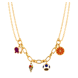 18K Gold Necklace with Colorful Dangling Shapes