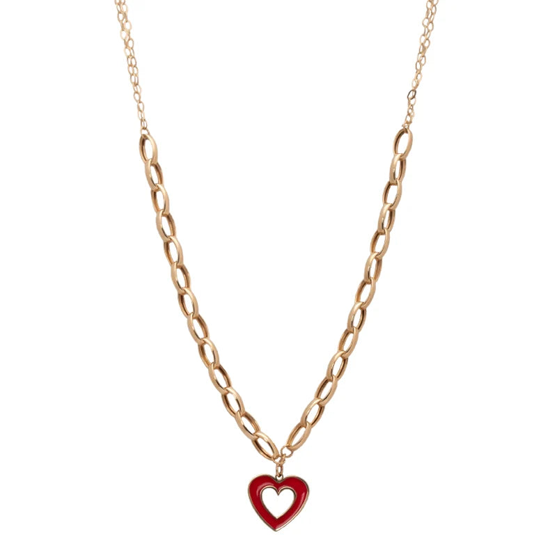 18K Gold Pendant with Confidence Color Hollow Heart Design In Red