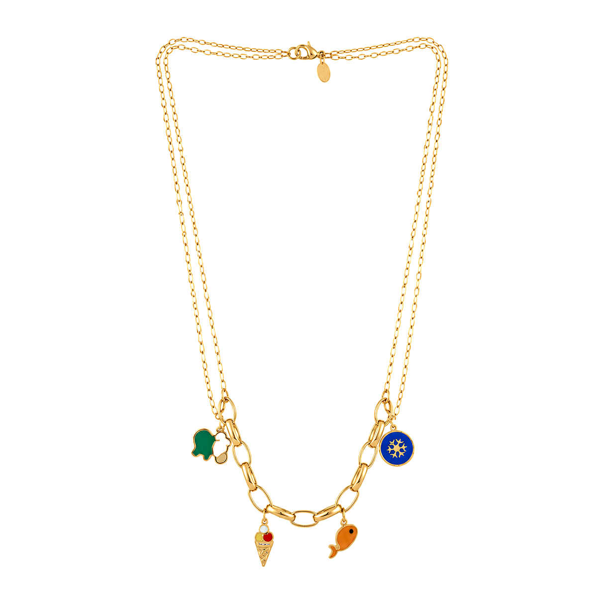 18K Gold Necklace with Various Charms