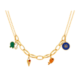 18K Gold Necklace with Various Charms