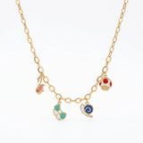 18K Gold Necklace with Colorful Symbol and Shape Pendants