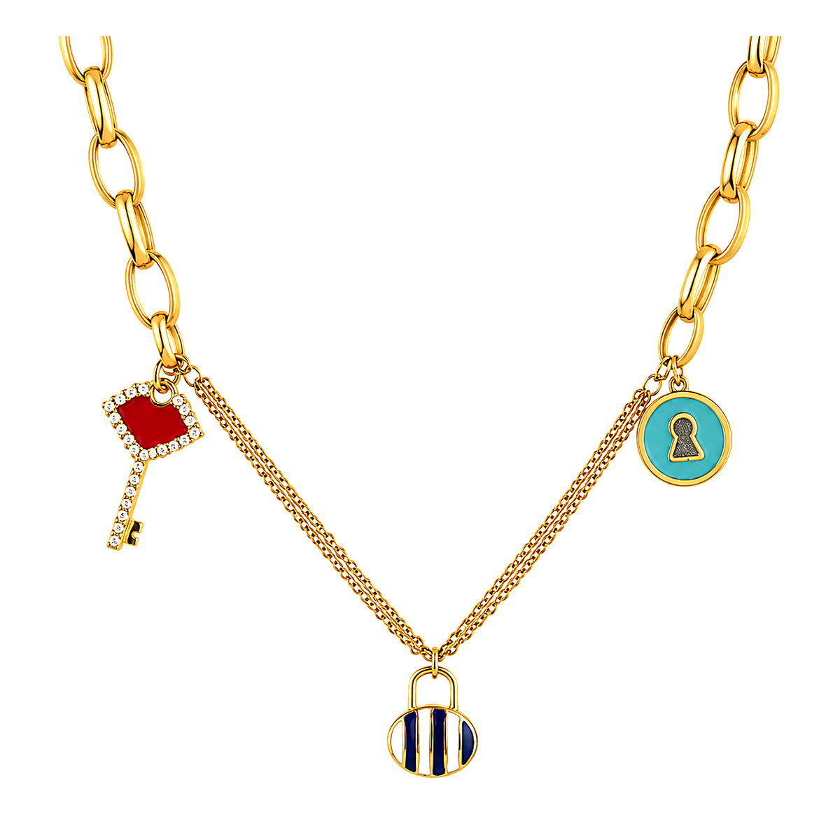 18K Gold Necklace with Assorted Charms