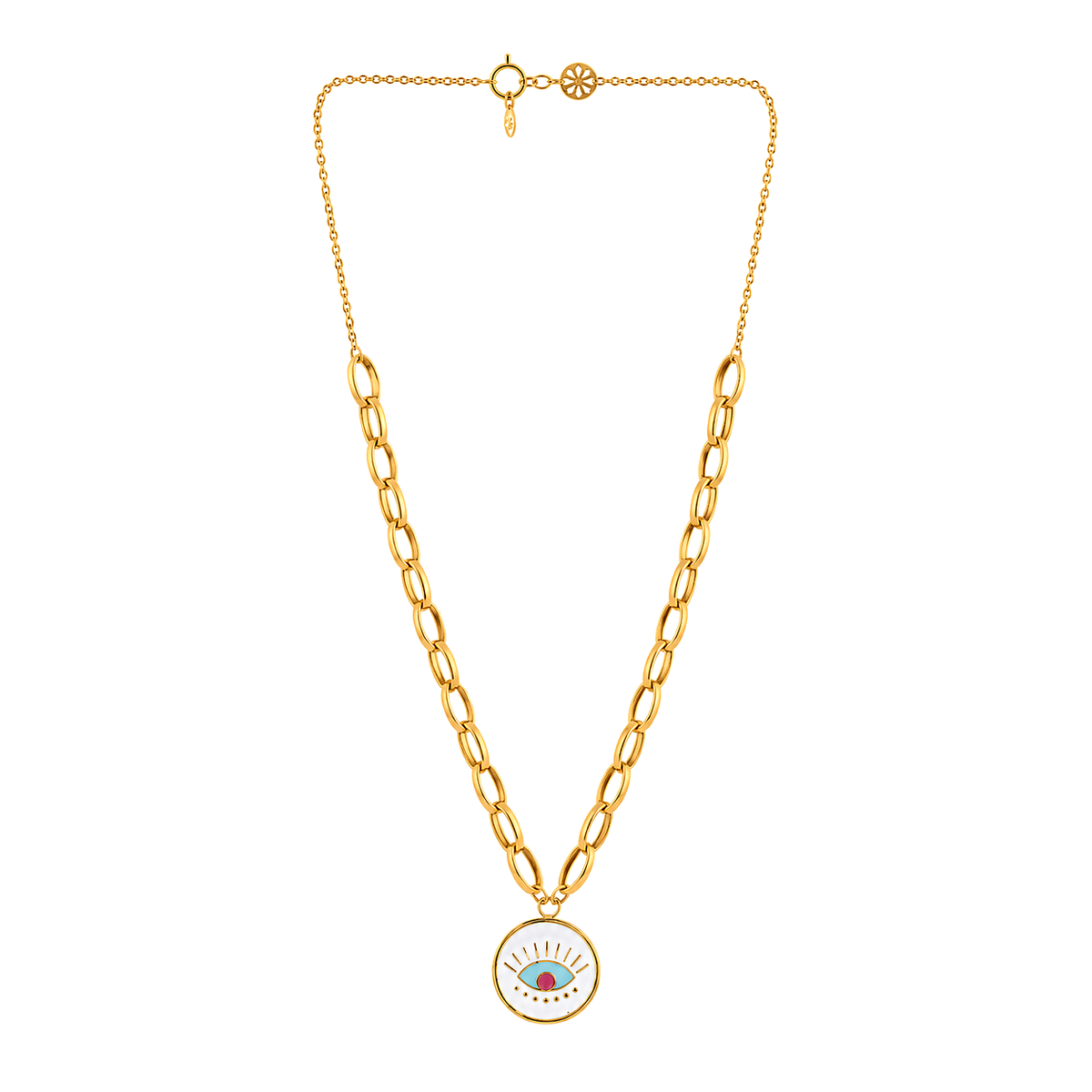 18K Gold Necklace with Colorful Rings Design