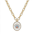 18K Gold Necklace with Rings and Colorful Pendant