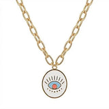 18K Gold Necklace with Rings and Colorful Pendant