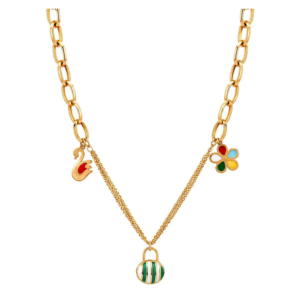 18K Gold Necklace with Colorful Pendants