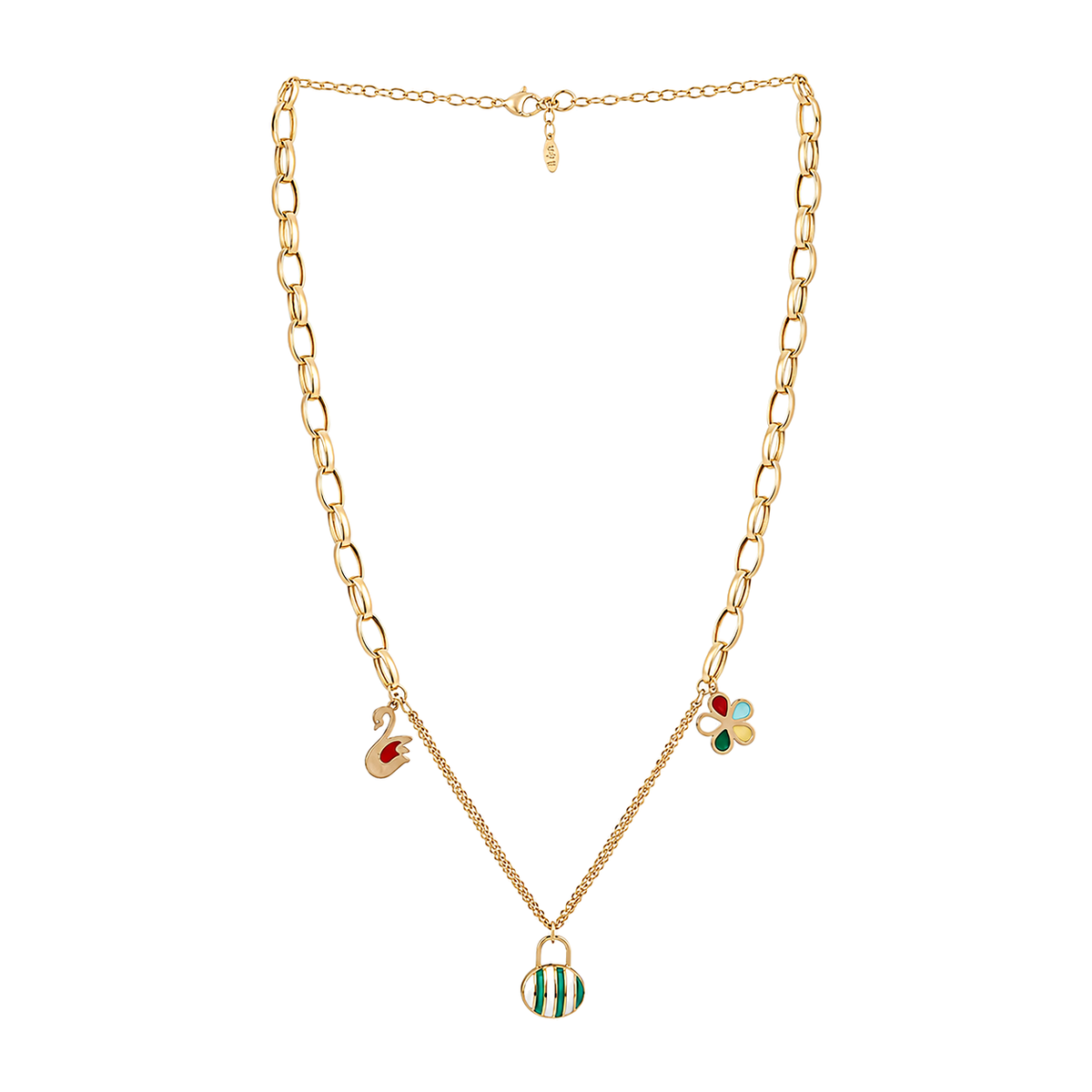 18K Gold Necklace with Colorful Pendants