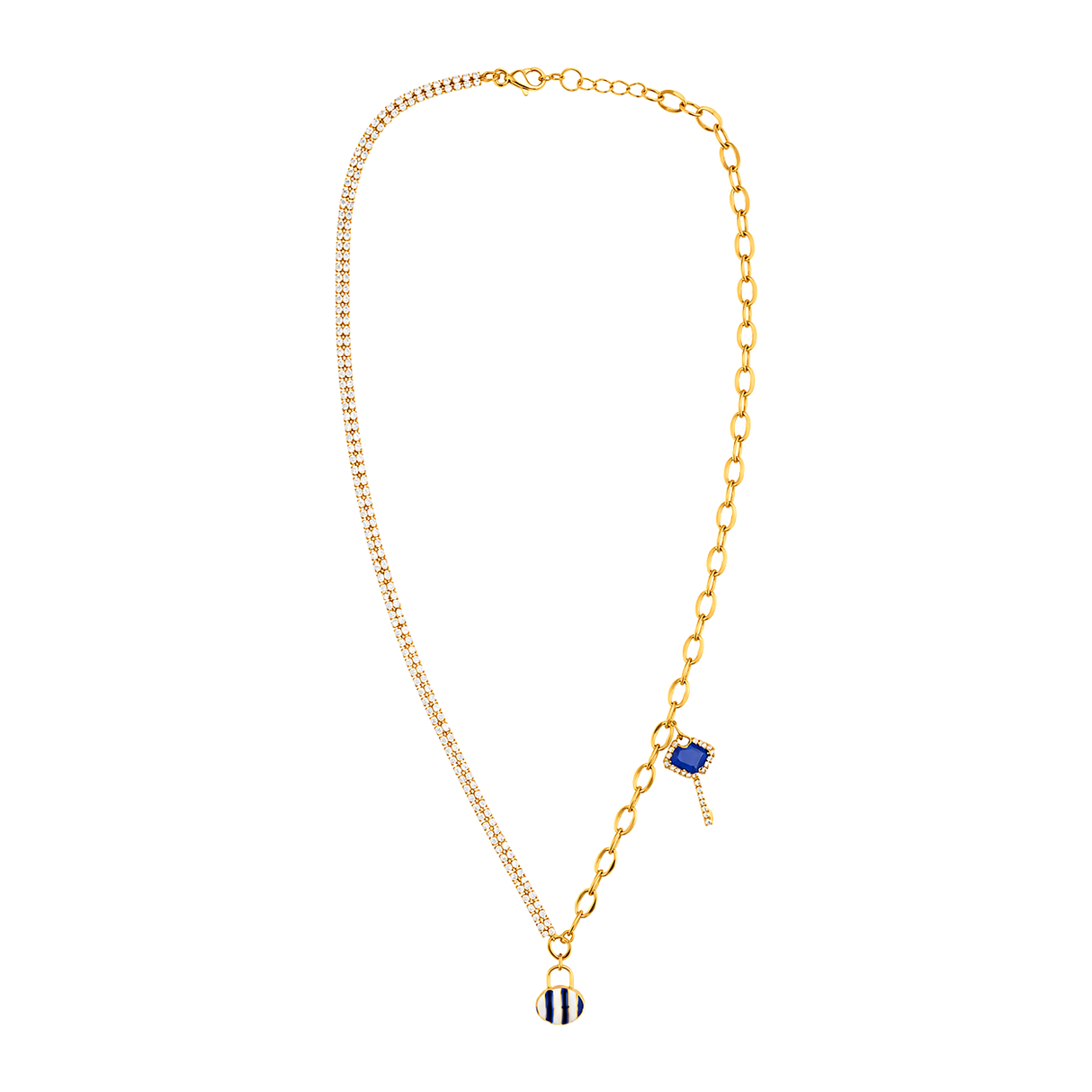 18K Gold Necklace with Blue Key Pendant