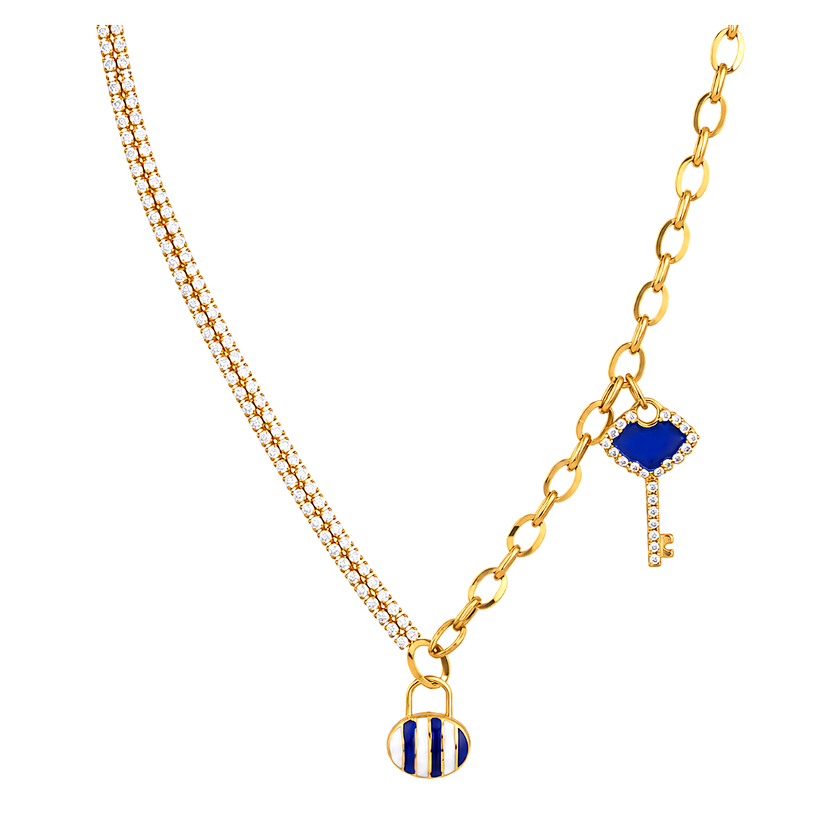 18K Gold Necklace with Blue Key Pendant