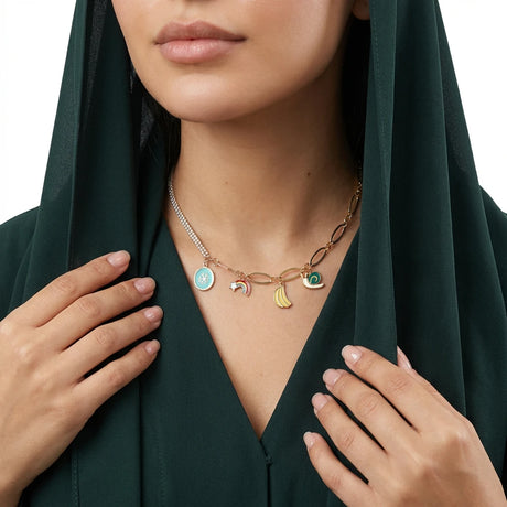 18K Gold Kids Necklace with Assorted Shape Pendants