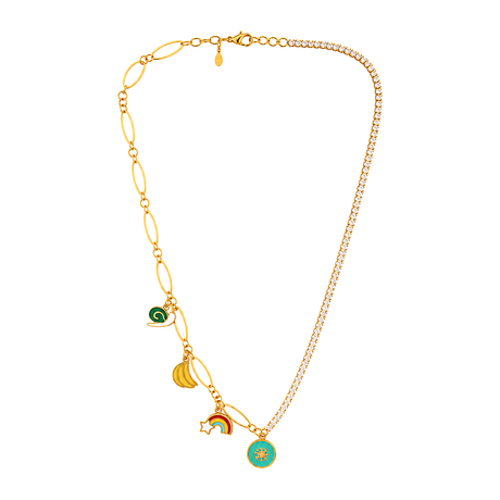18K Gold Necklace with Assorted Shape Pendants Design