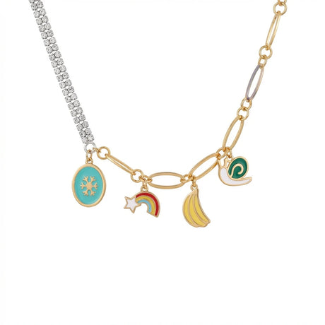 18K Gold Kids Necklace with Assorted Shape Pendants