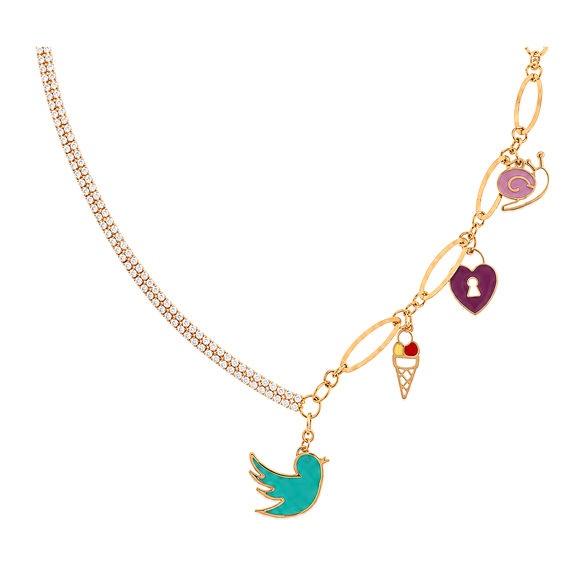 18K Gold Necklace with Colorful Pendants