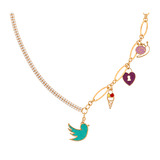 18K Gold Necklace with Colorful Pendants
