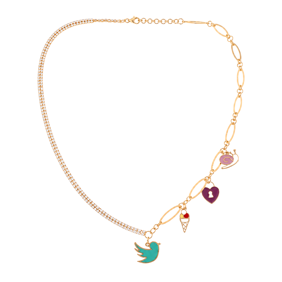 18K Gold Necklace with Colorful Pendants