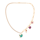 18K Gold Necklace with Colorful Pendants