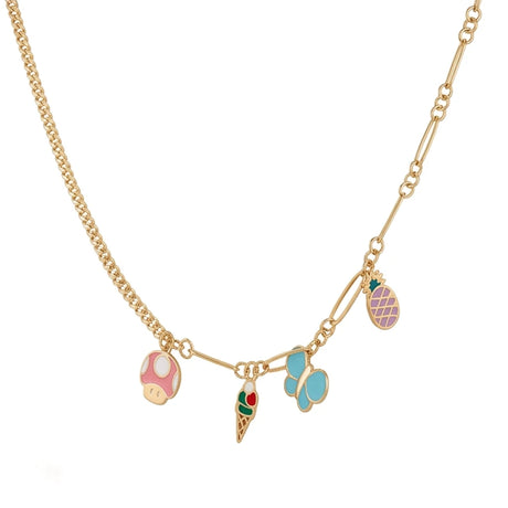 18K Gold Necklace with Assorted Colorful Pendants