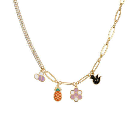 18K Gold Necklace with Multiple Colorful Pendants