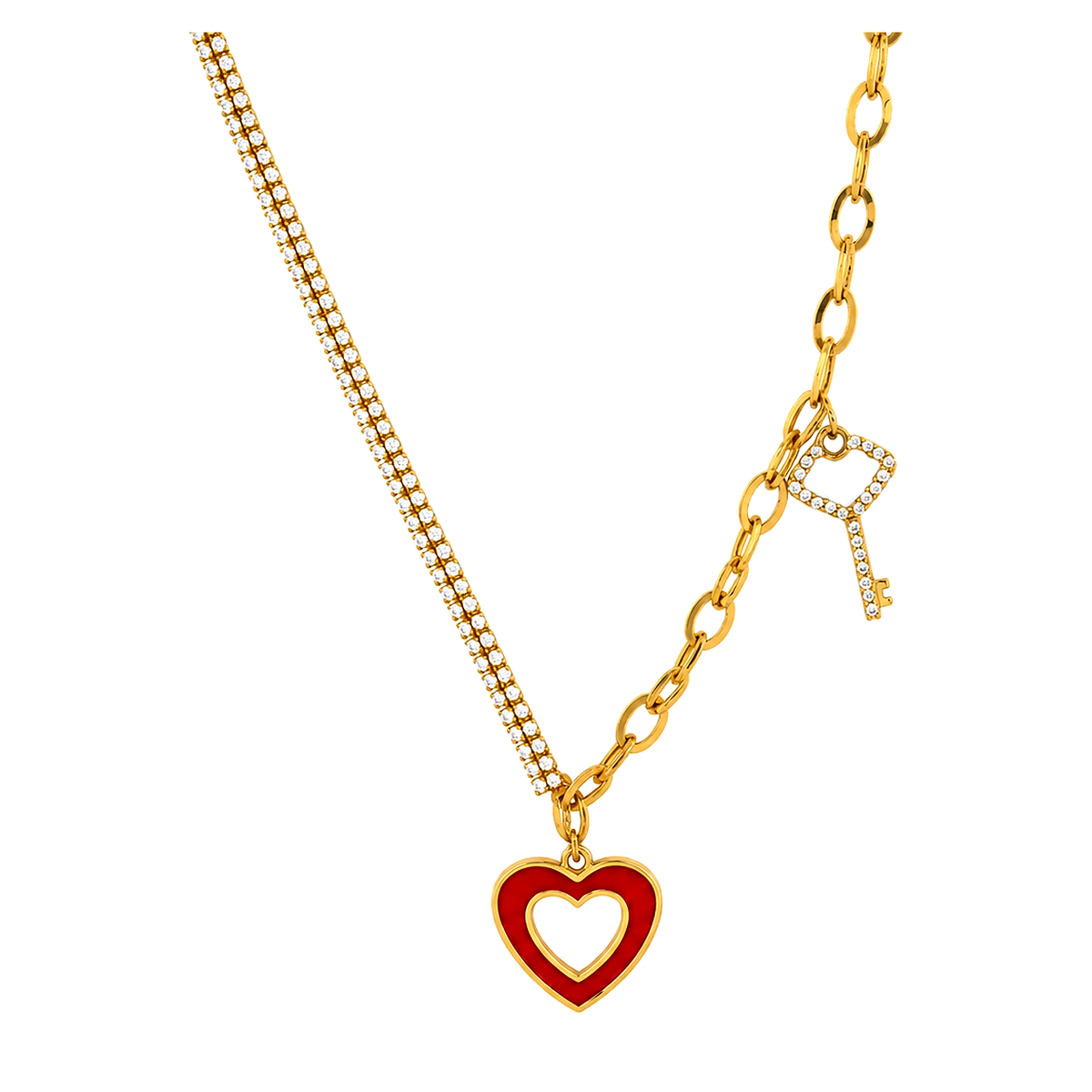 18K Gold Necklace with Key Heart Design