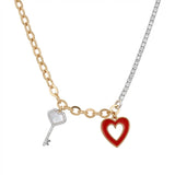 18K Gold Necklace with Key and Heart Pendant Design