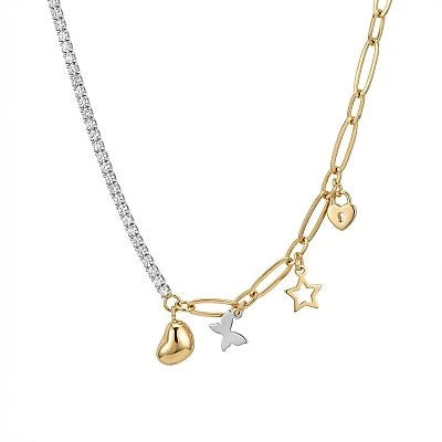 18K Gold Double Chain Necklace with Pendants