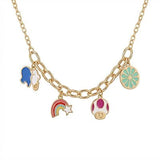 18K Gold Necklace with Colorful Pendants Design