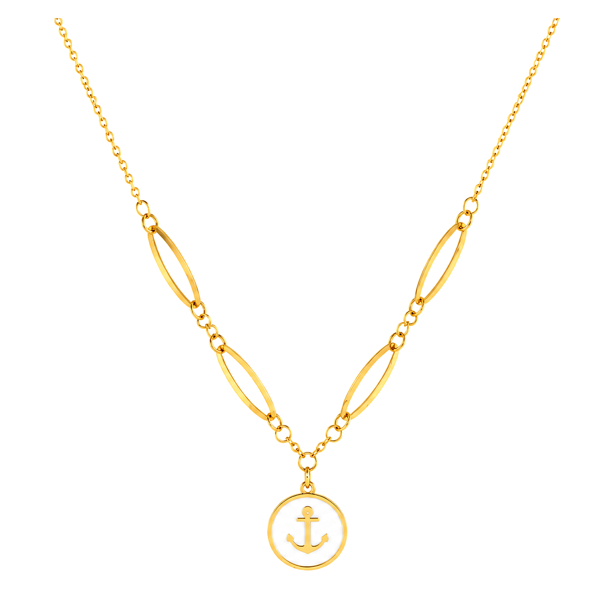 18K Gold Necklace with Red Oval Pendnat
