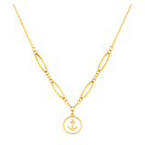 18K Gold Necklace with Red Oval Pendnat
